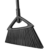 Eyliden Broom, Angle Broom with 57" Long Handle - Fit Heavy-Duty Cleaning, Also Works Well Fine Dust - Commercial Outdoor Indoor Sweeper for Courtyard, Sidewalk, Deck, Kitchen, Lobby, Garage, Black