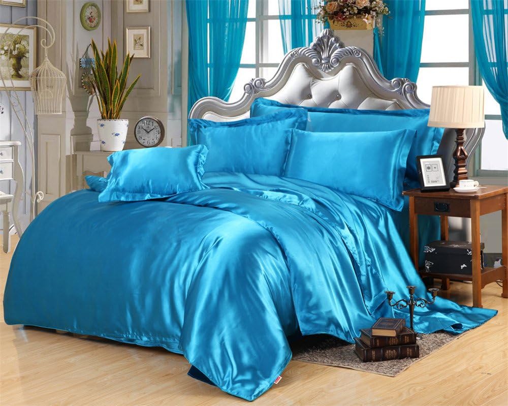 Lotus Karen Satin Silky Bedding Comforter Duvet Cover Fitted Sheet Pillowcases Set - Luxury Ultra Soft Solid Imitated Silk Bedding Set