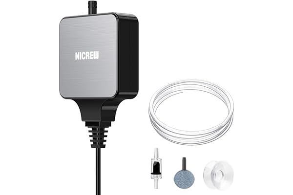 NICREW Nano Silent Aquarium Air Pump, Aquarium Aerator with Accessories for Up to 10 Gallon Fish Tank, Super Quiet, 0.3 L/min