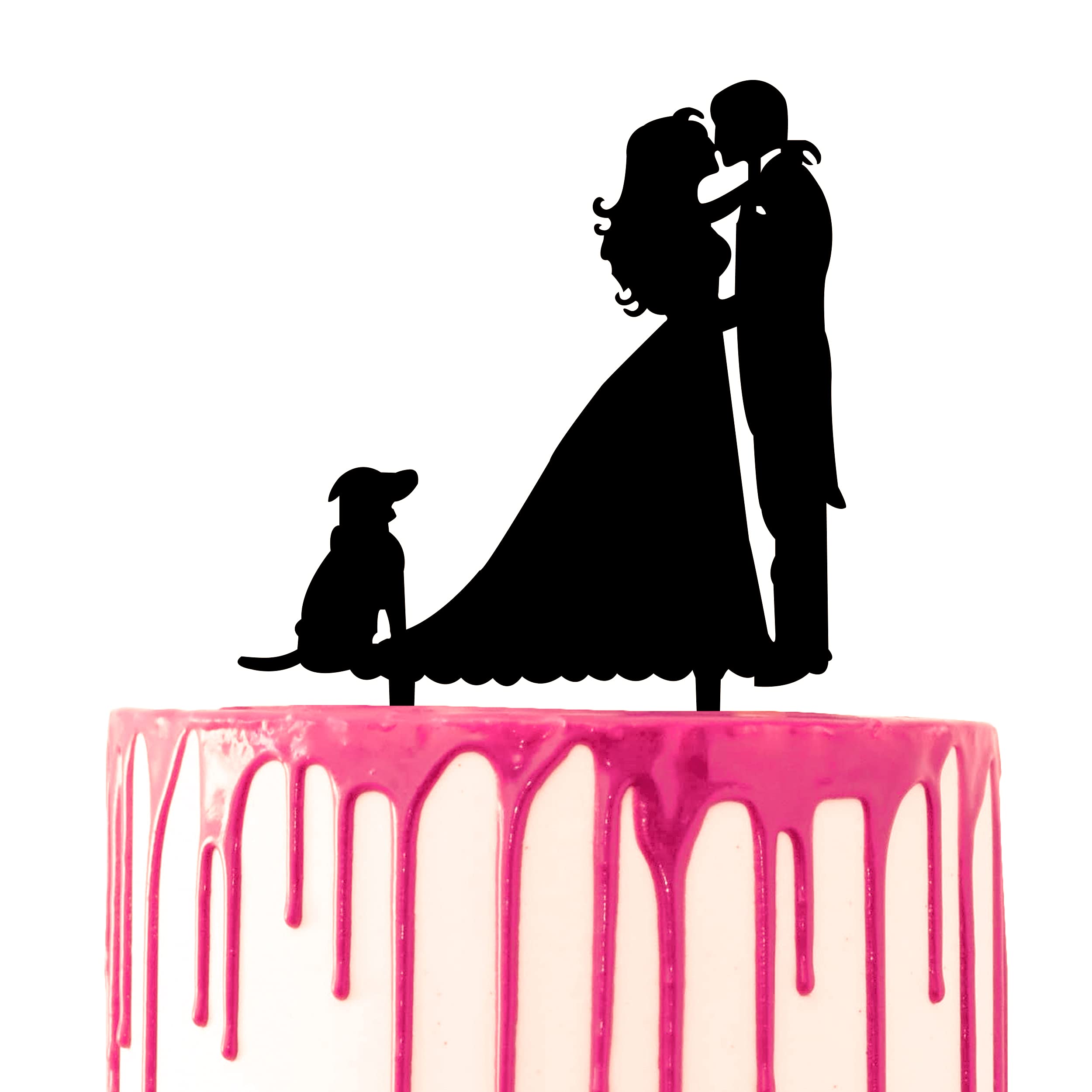 CARISPIBET Cake topper Groom and Bride hugging and kissing with dog