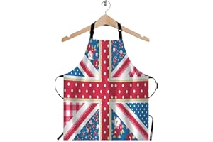 WONDERTIFY British Flag Apron,England Flag in Chic Floral Style Bib Apron with Adjustable Neck for Men Women,Suitable for Home Kitchen Cooking Waitress Chef Grill Bistro Baking BBQ Crafting Apron
