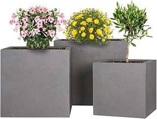 Pflanzwerk® Pflanzkübel Fiberglas Cube Grau 3er-Set 23cm + 28cm + 34cm *Frostbeständig* *UV-Schutz* *Qualitätsware*