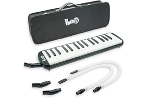 VACHAN 32 Keys Melodica Instrument, Soprano Melodica Air Piano Keyboard Musical Instrument with 2 Soft Long Tubes, Short Mouthpieces and Carrying Bag for Kids Beginners Gift,Black