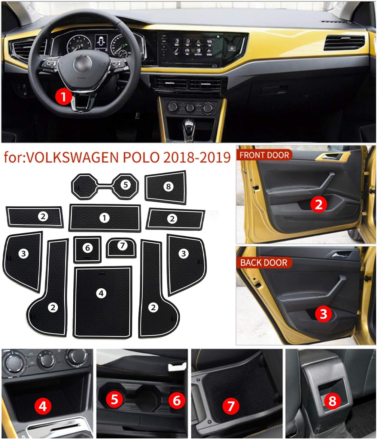 YEE PIN Car Mats Door Slot Pad for Volkswagen POLO MK6 2018-2022 Accessories, Gate Slot Storage Mats, Cup Holder Pad - Image 4