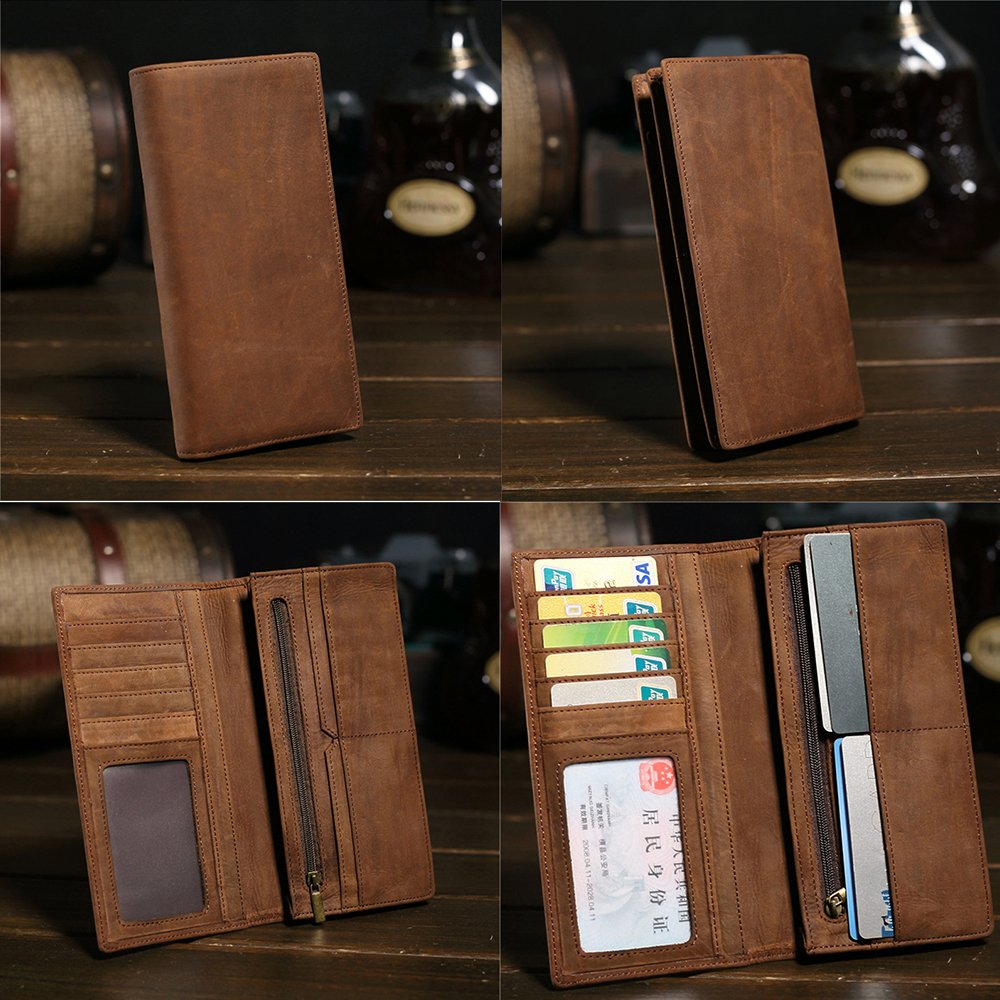 Men\'s Vintage Genuine Leather Long Wallets Bifold Wallet Multi Card Slim Holder Case for Men