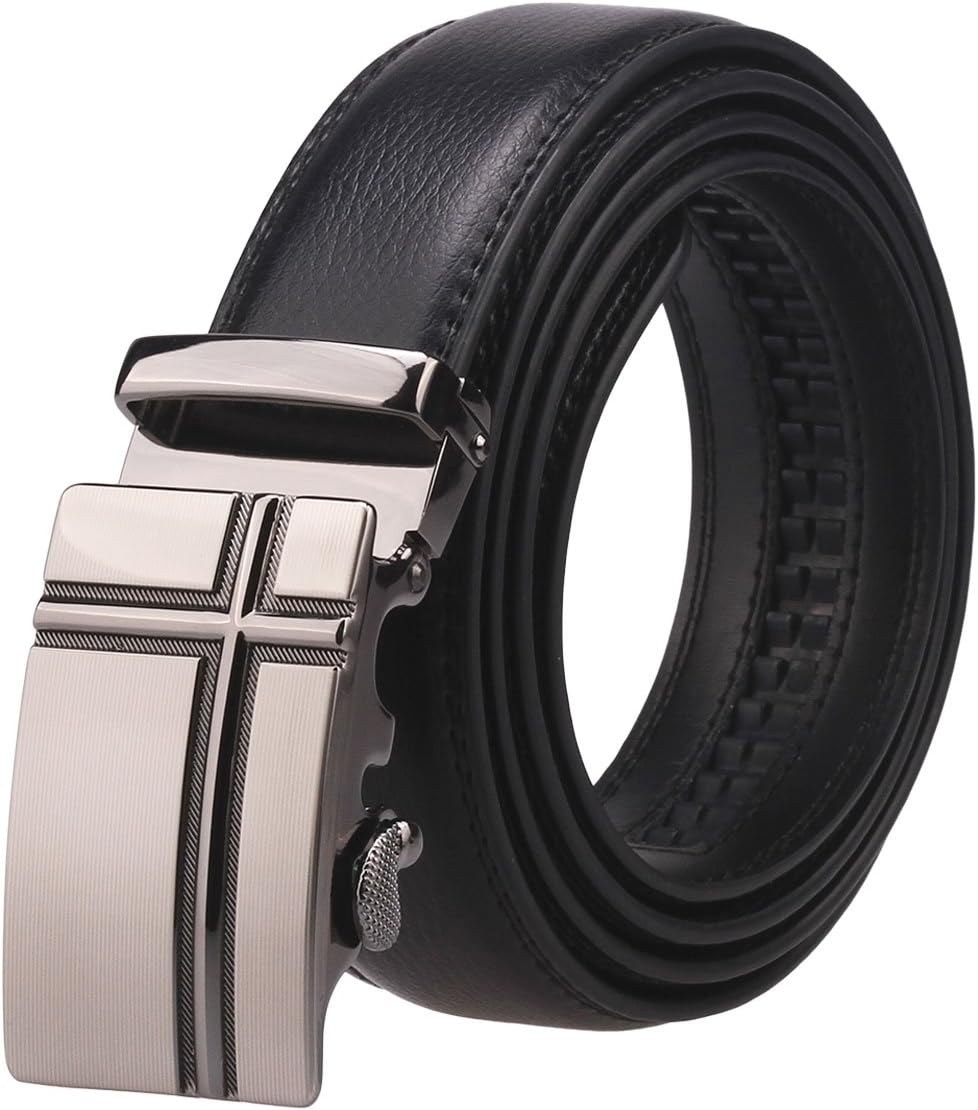 Men's Automatic Buckle Leather Genuine Leather Belts-Black/Brown（A06/08/10） (M, A08-Black)