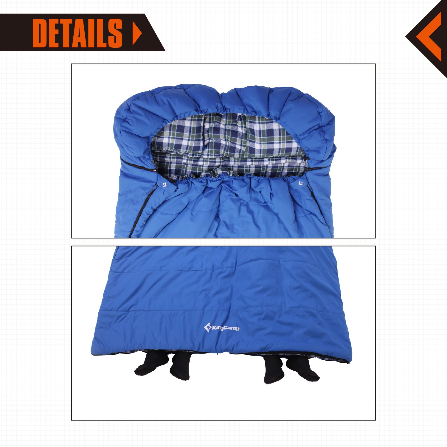 KingCamp All Season 5F/-15C Poly-cotton Sleeping Bag Cotton Flannel Lining with Pillow (Queen, Adult, Youth Size)