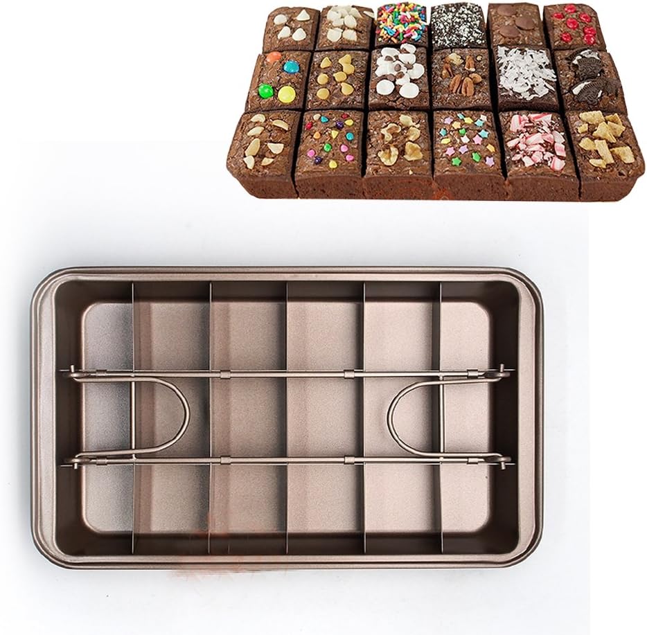 MZCH Non-stick Brownie Pan Tin with Dividers, Heavy-duty Divided Brownie Tray, 18-Cavity, 12 by 8 inches, Dark Brown