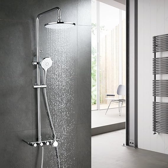 Homelody 3 Funktionen Duschsystem Duscharmatur mit Ablage Duschset Regendusche Duschsäule Überkopfbrause Duschkopf Duschgarni
