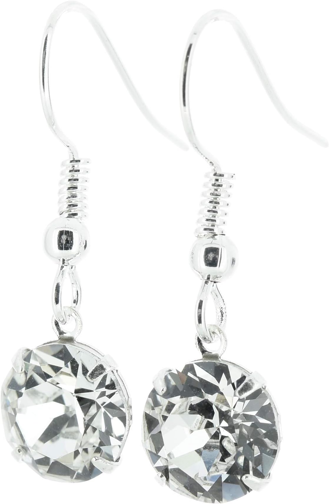 pewterhooter® Silver earrings for women made with sparkling Diamond White crystal from Swarovski. Gift box. Made in the UK. Hypoallergenic & Nickle Free for Sensitive Ears.