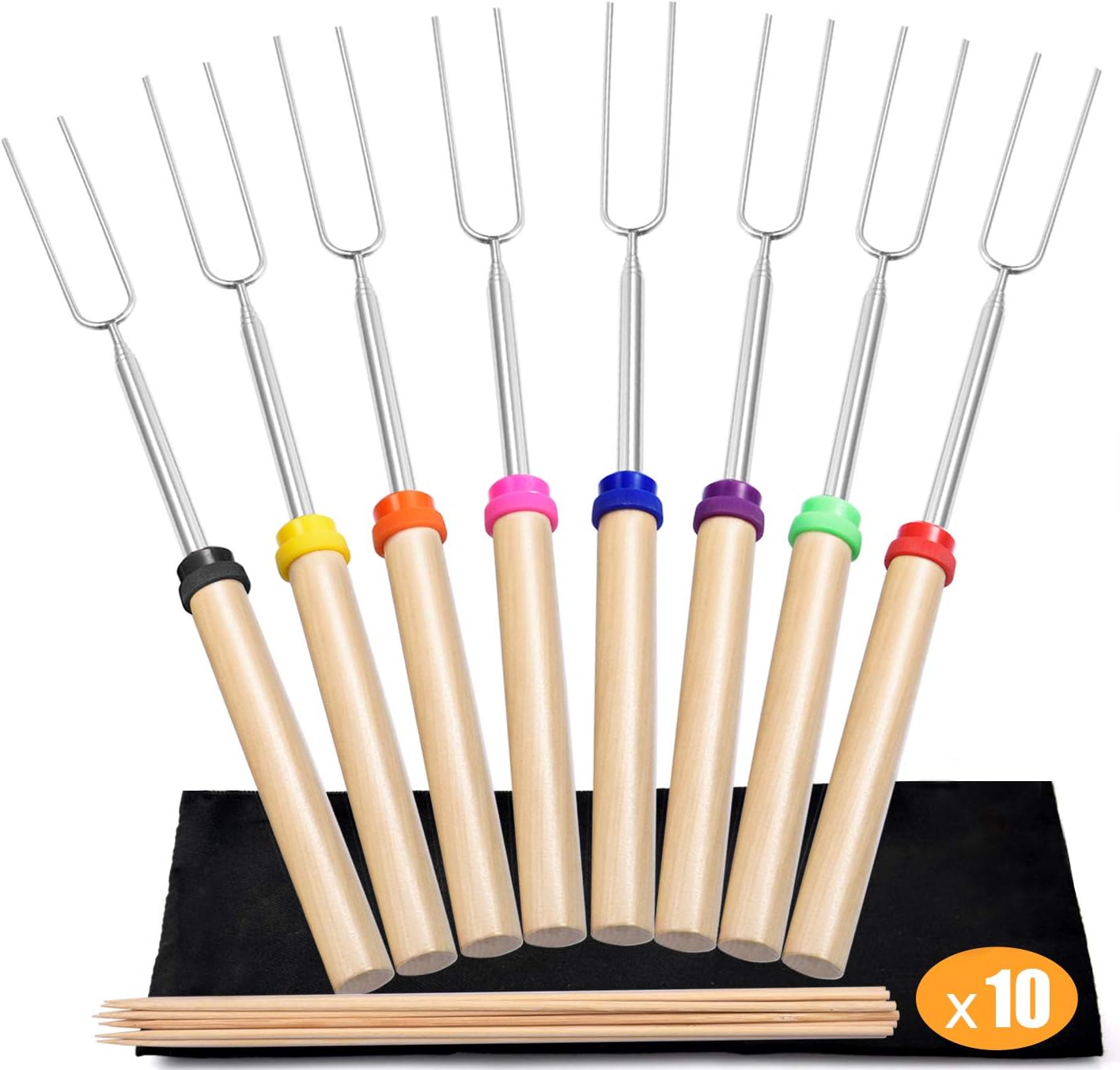 Newtion 8 PCS 32" Extendable BBQ Forks - Marshmallow Roasting Sticks with Wooden Handle, Telescoping Smores Skewers for Campfire Firepit : Garden & Outdoor