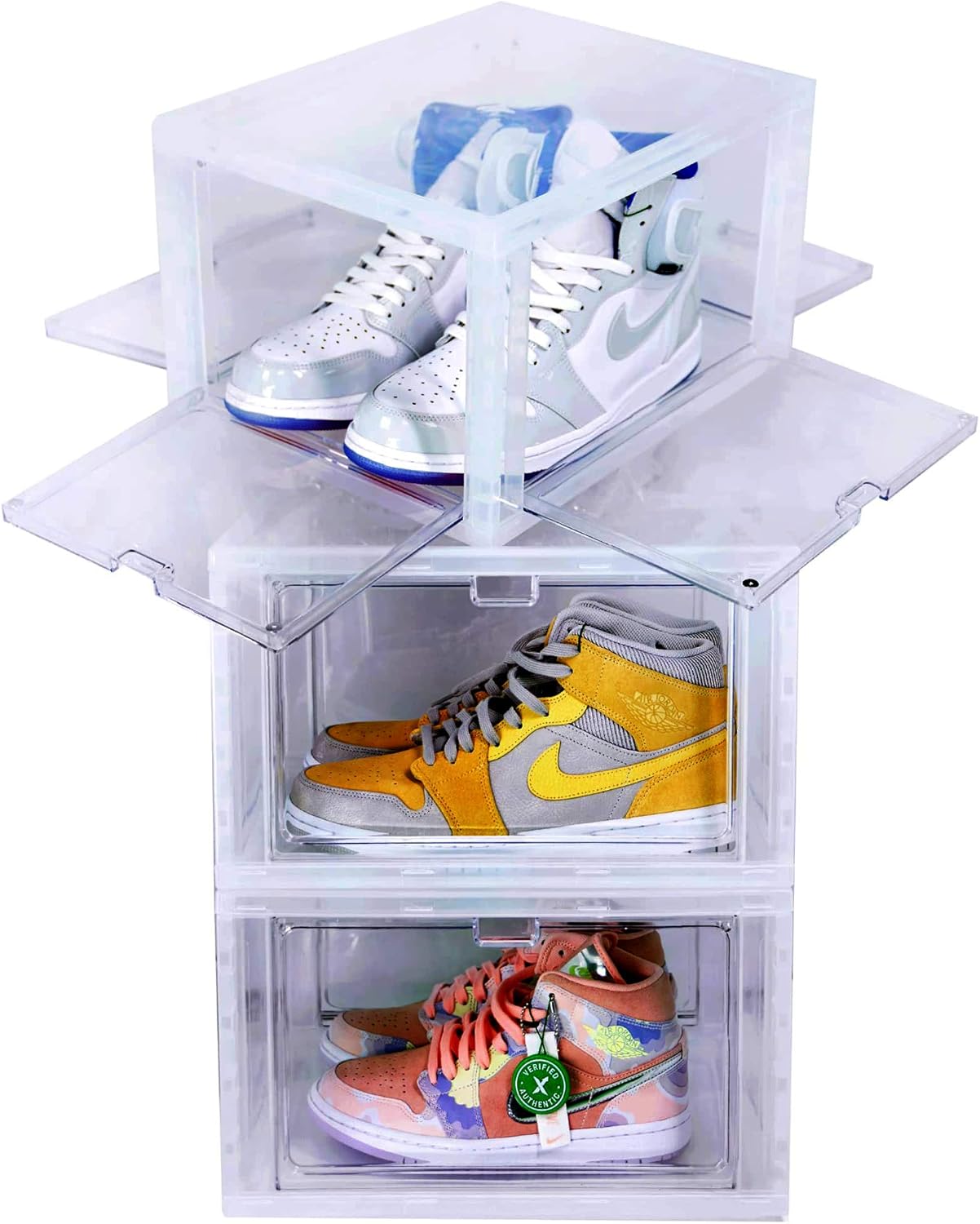 plastic sneaker cases on Boot Shoe Boxes Sneaker Storage Boxes Clear Stackable Shoe Containers With Drop Front Clear Sneaker Display Case Shoe Display Case Clear Display Shoe Case Storage Spoyls 4 Door Magnetic Drop Front