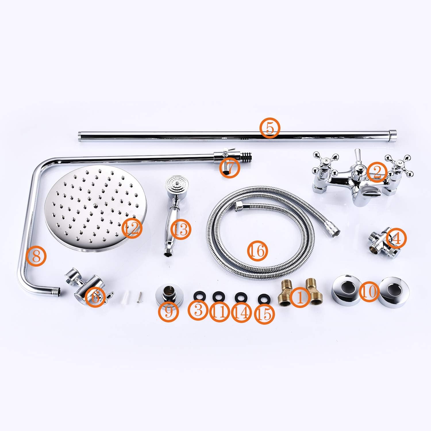 Shower Faucet Set 8 Rain Shower 2 Double Knobs Handle Chrome Polish Triple Function Tub Spout Shower Fixture Combo System Unit Set - - 