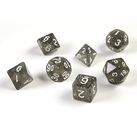 7 polyedrische Würfel für Rollen- und Tabletopspiele in schwarz mit Beutel