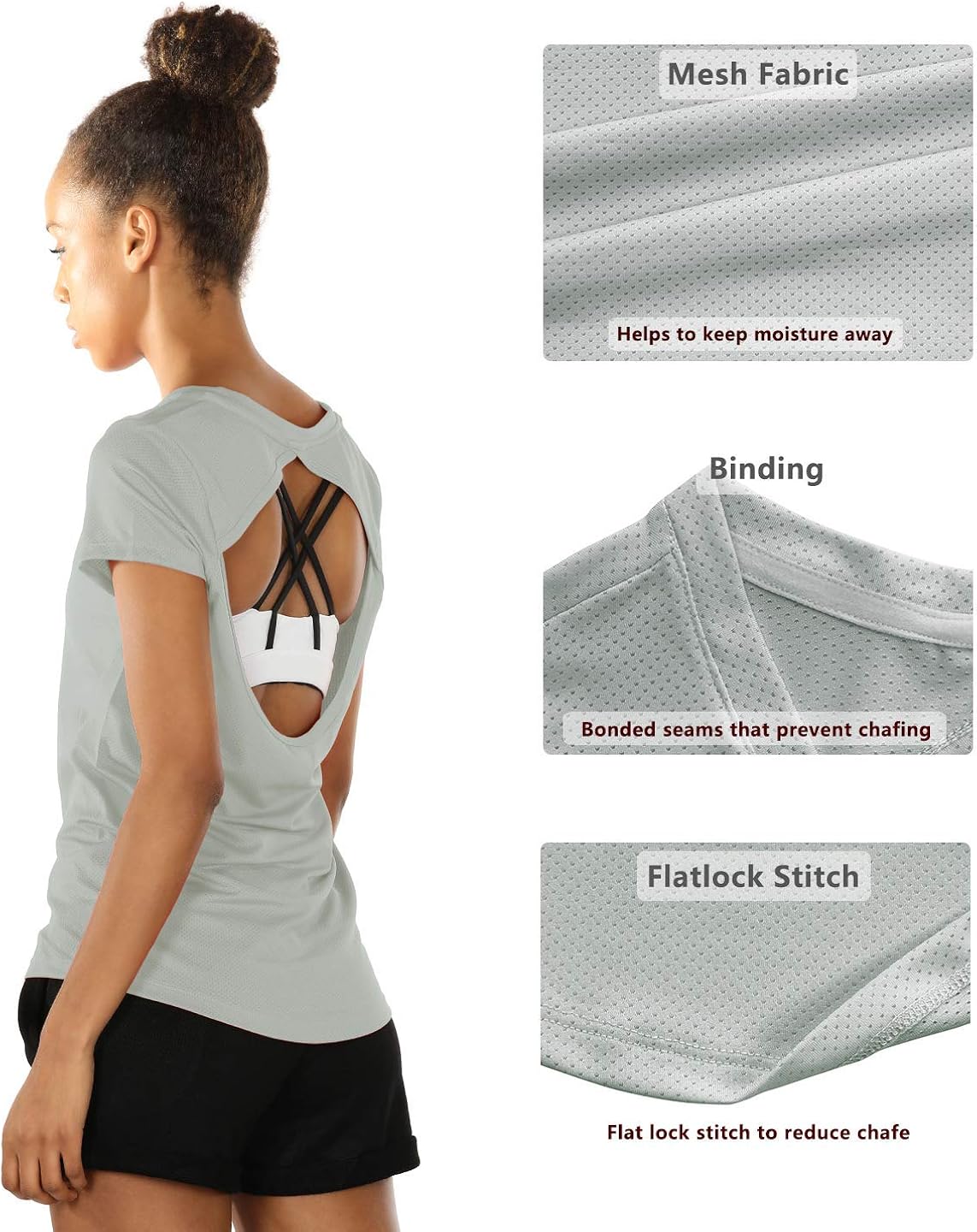 icyzone Activewear Fitness Yoga Tops Workout V Neck Open Back T-Shirts for Women at  Women’s Clothing store