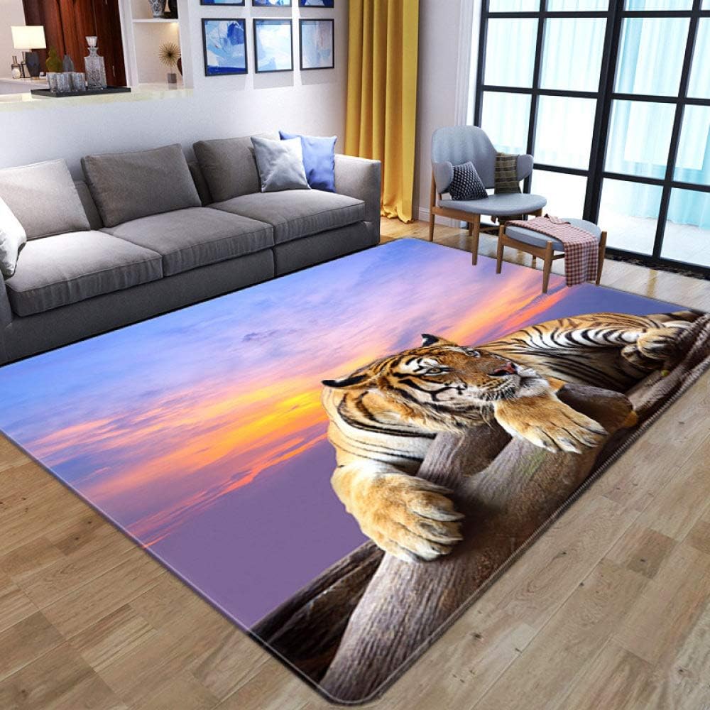WoShiRug Large Area Rugs for Children's Room Living Room Indoor Anti-Slip Soft Cozy Carpet Animal Sleeping Tiger 3D Printing Non-Slip Rectangle Doormats Home Decor,160×200Cm