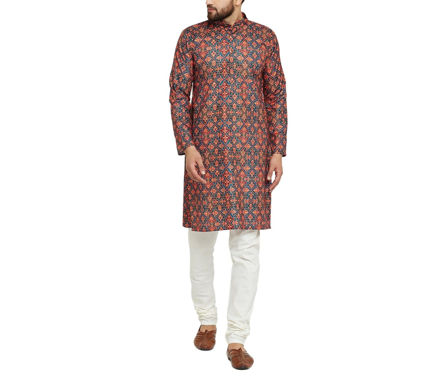 sojanya men's cotton linen kurta pyjamas set (sjr-print-003-40_multicolor_large)