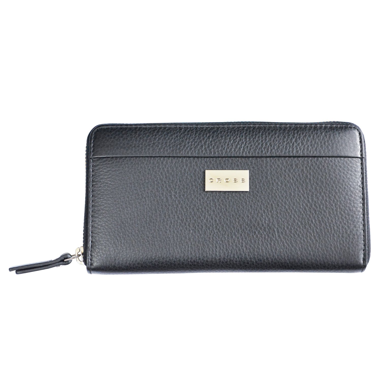 cross women's 100% genuine leather zip around card wallet-black