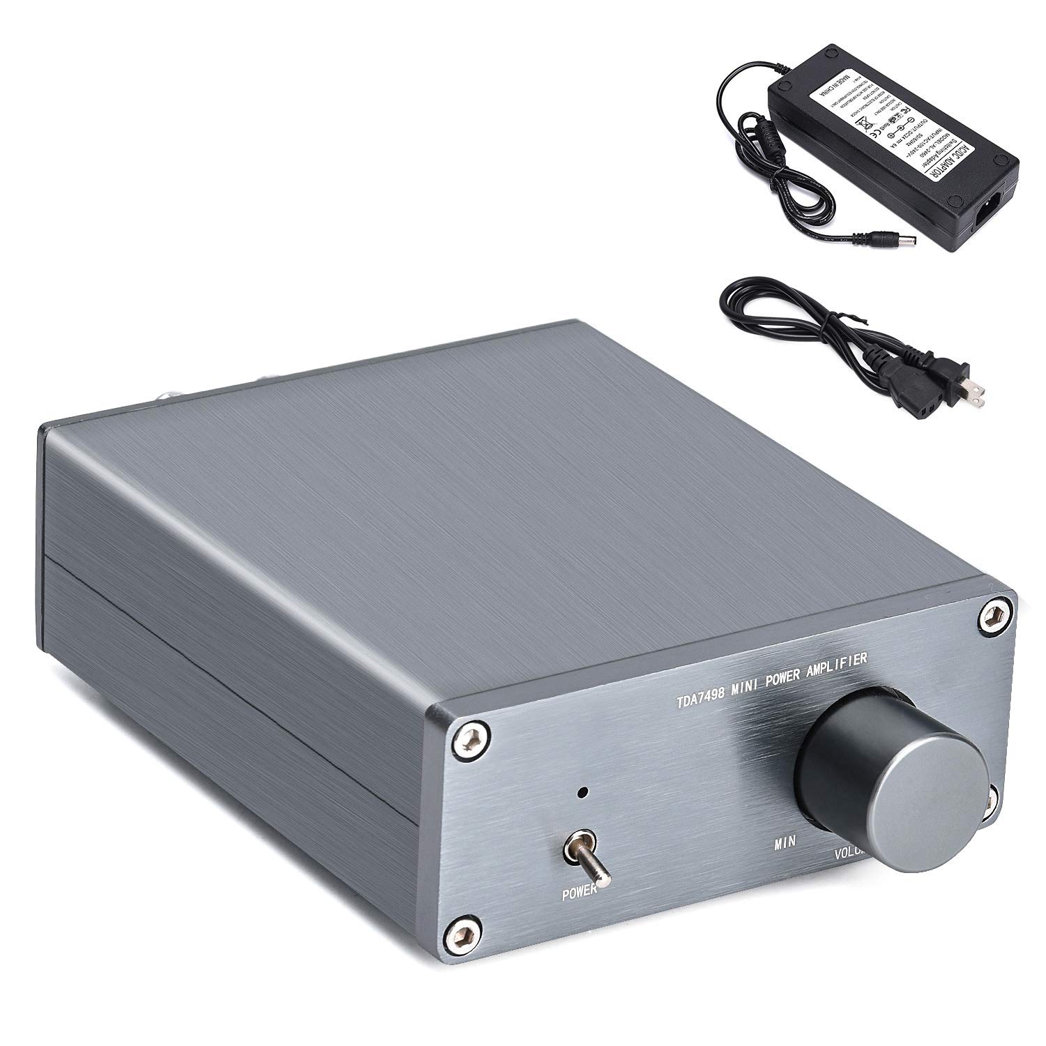 TDA7498E Stereo Audio Amplifier Car Audio Amplifier with Power Supply DC 24V 6A,160W x 160W Dual Channel Hi-Fi Amplifier, Mini Class D Integrated Digital Amp Home Speakers (Amplifier+Adapter)