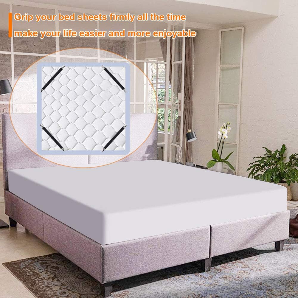 Sopito Bed Sheet Suspenders, 4PCS Adjustable Bed Sheet Holder Straps Sheet Fasteners Heavy Duty Bed Sheet Grippers for Mattresses Fitted Sheets Flat Sheets, Black: Home & Kitchen