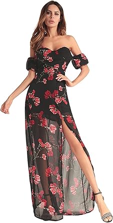 abito lungo nero con fiori