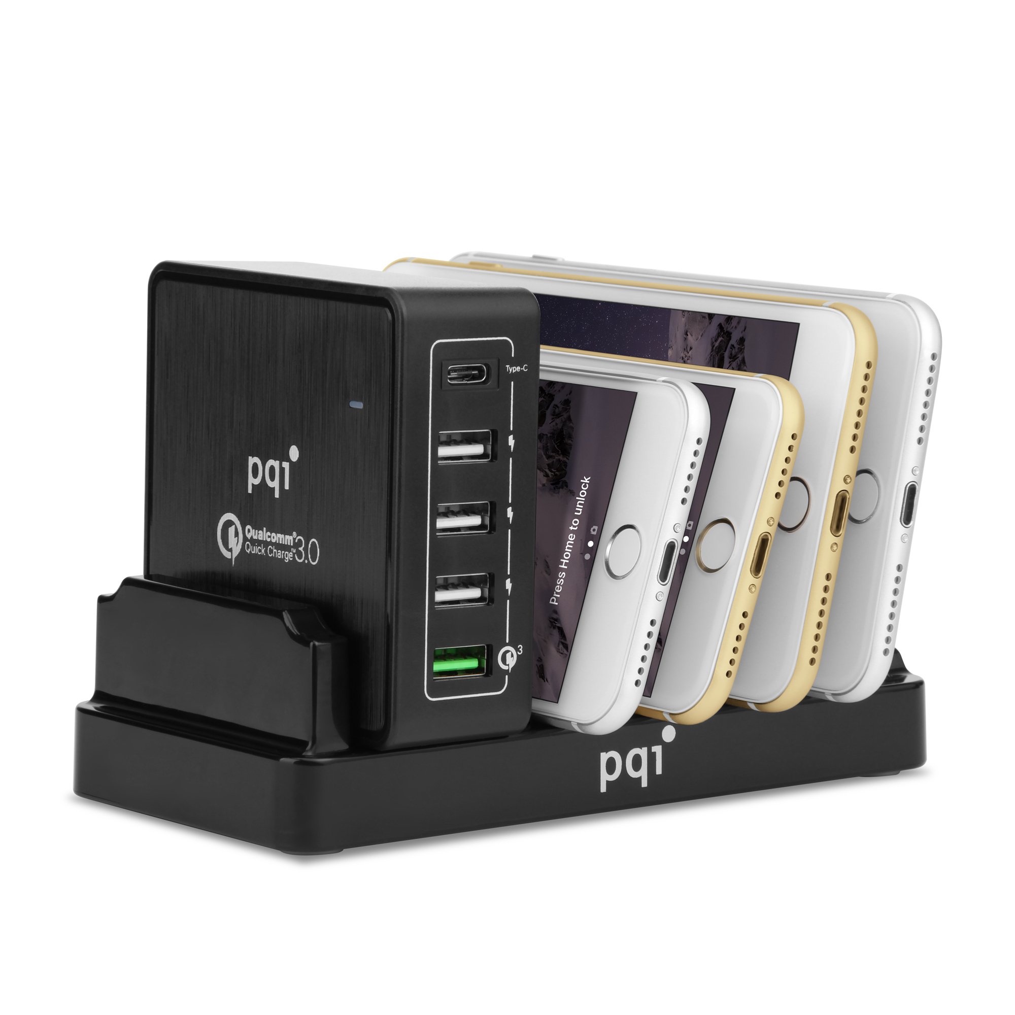 Multiple USB Wall Charger, PQI i-Charger 40W 5-Port Quick Charge 3.0 & Type C with Charging Station for Apple iPhone, iPad, HTC, Samsung Galaxy S7/S6/Edge, LG G5