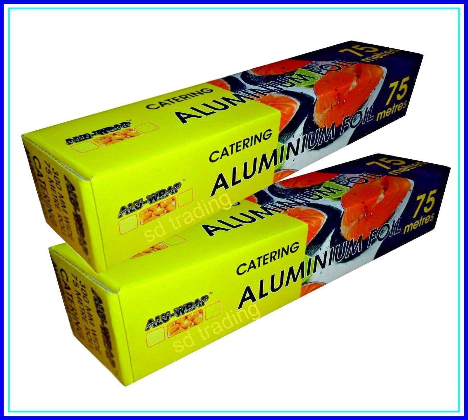 2 x Kitchen Quality Aluminium Foil Catering 18" Roll (450mm x 75m) Cutter Box Strong Packing by oneone