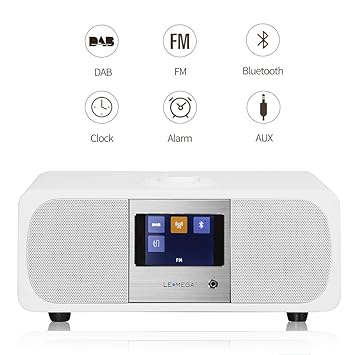 LEMEGA M3 Music System (2.1 Stereo) mit DAB, DAB+, UKW-Radio, Bluetooth, Uhren und Wecker - Satinweiß