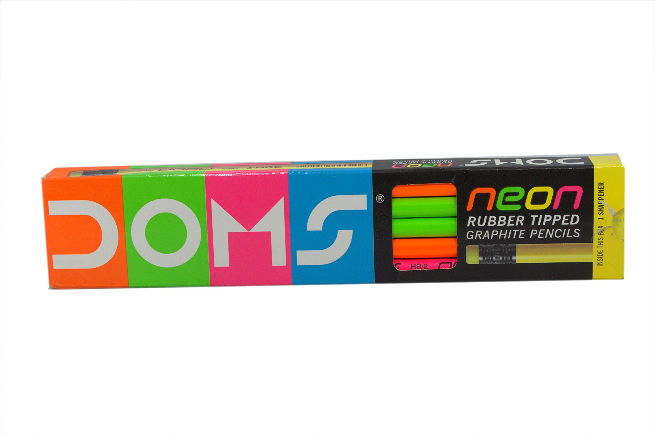 Doms Neon Wood Pencils Neon Color With Free Sharpener. (Set of 10 Pencils)