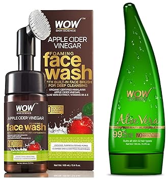 Wow Skin Science Apple Cider Vinegar Foaming Face Wash No Parabens Sulphate Silicones With Built In Brush And Wow Aloe Vera Multipurpose Beauty Gel For Skin And Hair 130ml 20ml
