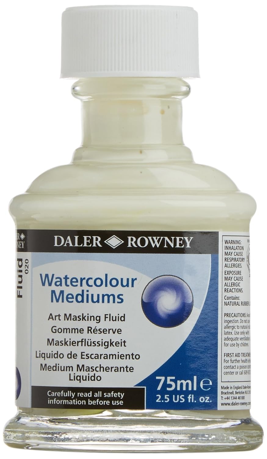 Daler-Rowney Aquafine Watercolour 75ml Art Masking Fluid Medium, Glass Jar with Child Lock Cap