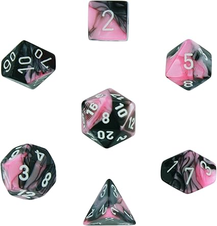 Polyhedral 7-Die Gemini Dice Set - Black-Pink with White