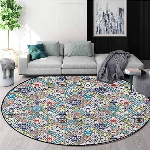 Amazon Com Rugsmat Moroccan Warm Soft Cotton Luxury Plush Baby Rugs Colorful Floral Set Living Room Bedroom Desk Chair Mats Round Round 47 Home Kitchen