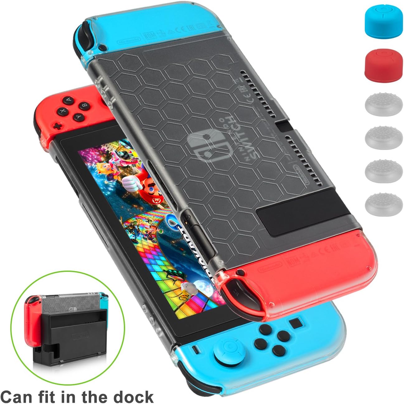 Nintendo Switch Case - Younik Dockable and Scratch Free Ultra Slim Protective Cover Case with 6 Thumb Grips Caps for Nintendo Switch Console and Nintendo Switch Joy-Con Controller