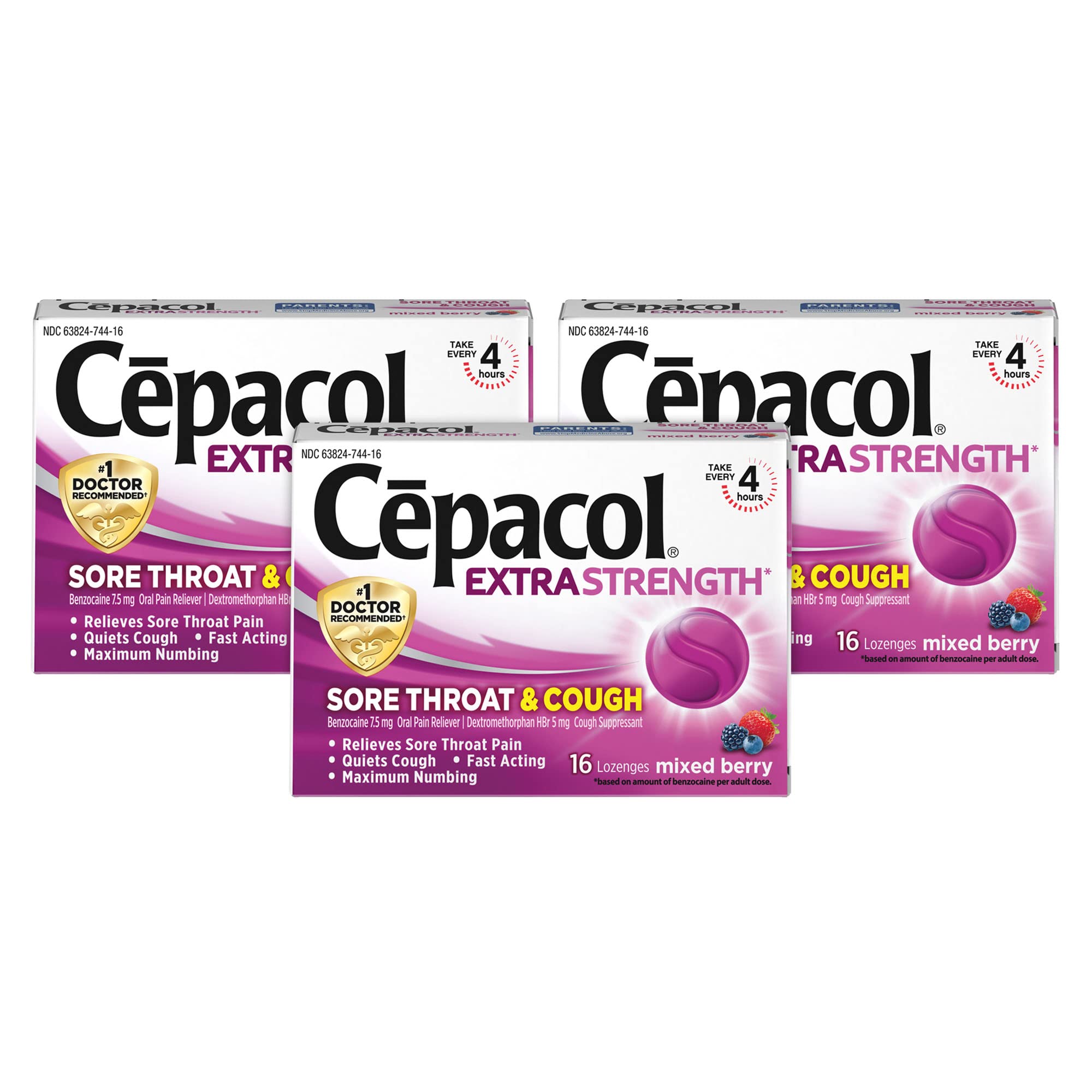 Cepacol Extra Strength Sore Throat & Cough Drop Lozenges, Mixed Berry 48ct (3X16ct)