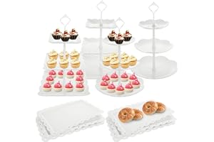 ABuff 10 PCS Cupcake Stand White Plastic Dessert Table Display Set, 4PCS 3 Tier Cake Stand Holder Cookie Tray Rack Cake Displ