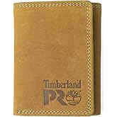 Timberland PRO Men's Leather Trifold Wallet with ID Window, Black/Bullard, One Size