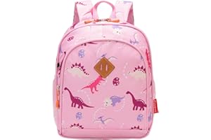 JinBeryl Toddler Backpack Girls, 15 Inch Kids Backpack for Preschool or Kindergarten, Dinosaur Pink
