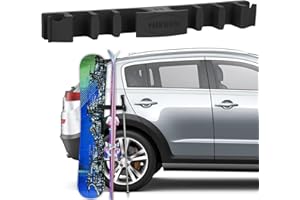 Hikeen Powerful Magnetic Ski Snowboard Vehicle Mount,Holders to Prevent Ski Snowboard and Ski Pole from Tipping Over | Vehicle Paint Protection | Holds Up to 4 Pairs Skis or 2 Snowboards,2 Ski Poles