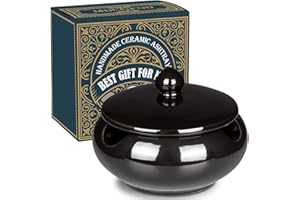 MDCGFOD Ceramic Ashtray with Lids Cigar Accessories Outdoor Windproof Ashtrays for Cigarettes Ash Tray Gift for Men Dad Husband Boyfriend Home Ashtrays for Patio, Indoor, Outside, Office Decoration (Black)