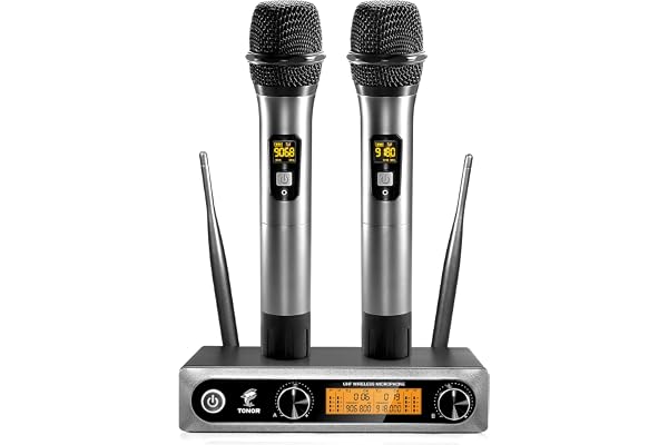 TONOR Wireless Microphone, Metal Dual Professional UHF Cordless Dynamic Handheld Mic System for Instrument Performance, Home