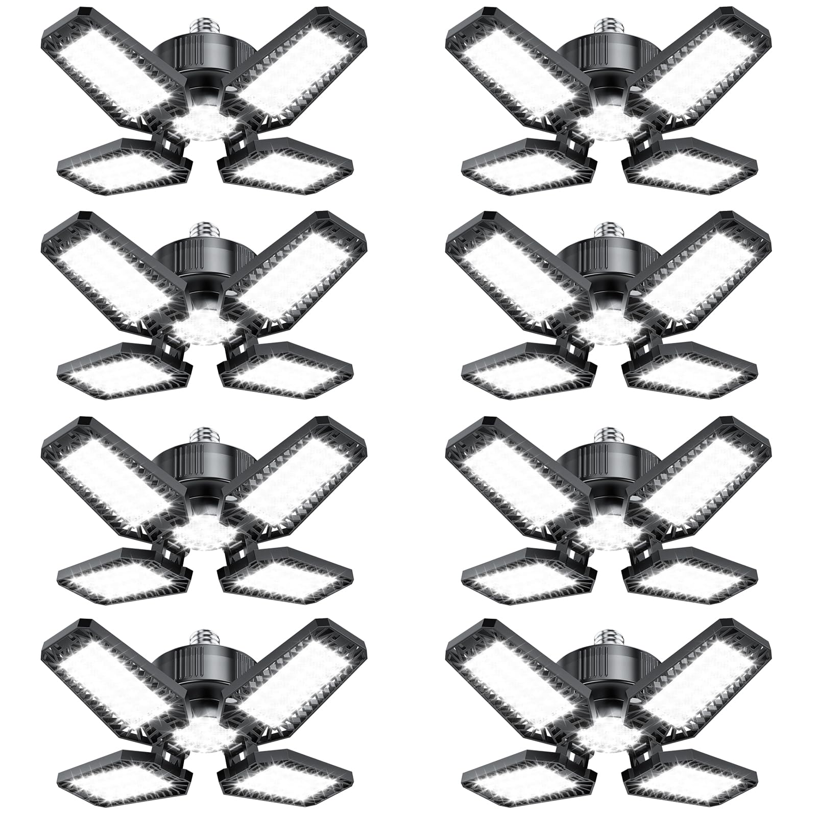 Photo 1 of TOPAUBUB Garage Light 8 Pack 120W, 12000LM LED Lights for Garage with 4+1 Deformable Panels 6500K Screw in LED Shop Lighting for Workshop, Basement Support E26/E27