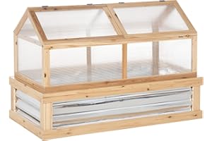 Outsunny Raised Garden Bed with Polycarbonate Greenhouse, Wooden Garden Cold Frame Greenhouse, Flower Planter Protection, 48" x 24" x 32", Natural
