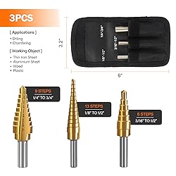 KENDO Step Drill Bit Set, Double Cutting Blades