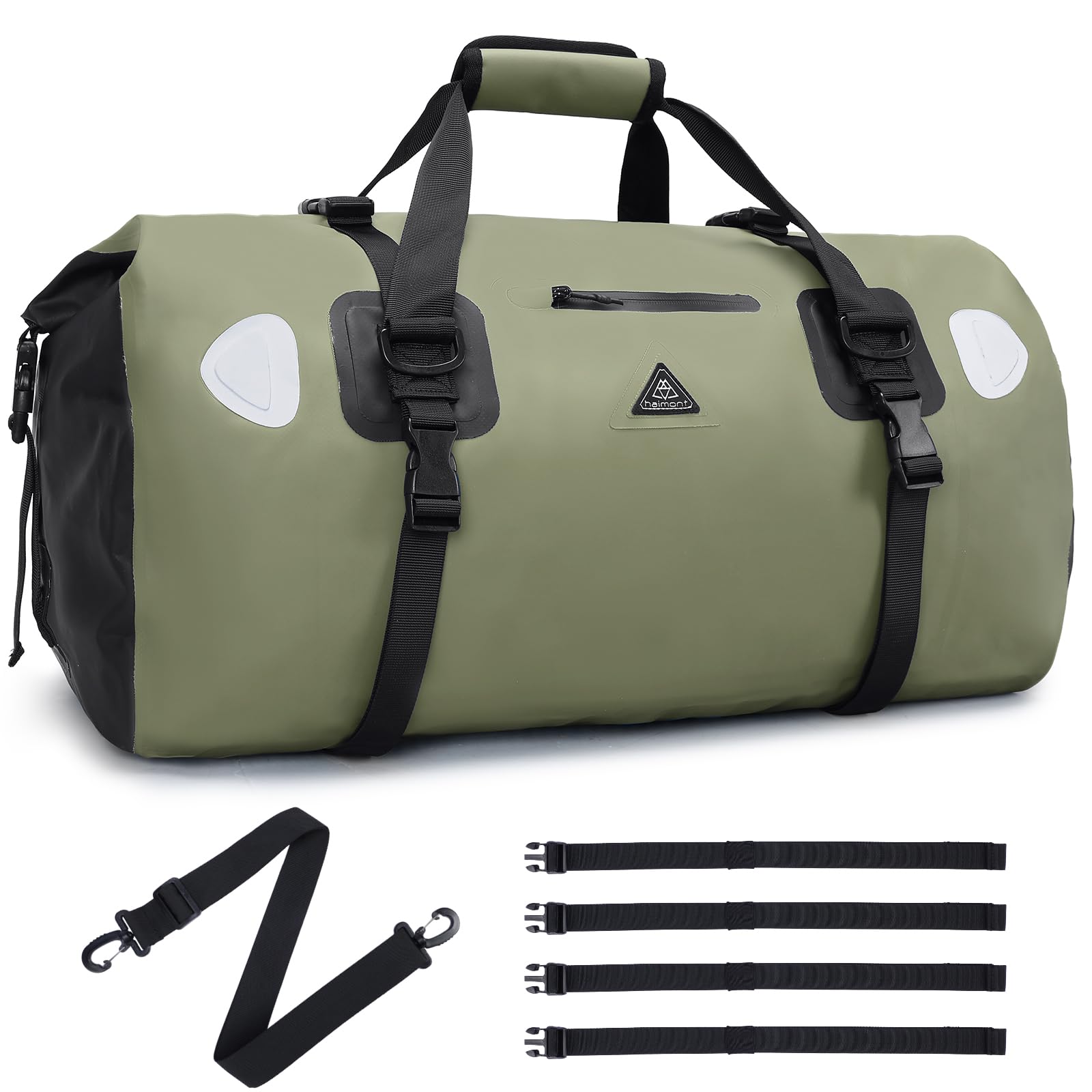 Haimont Waterproof Large Duffel Bag Heavy Duty Roll Top Travel Dry Bag with Durable Straps and Handles for Boating, Motorcycle, Kayaking, Camping, Army Green, 70L