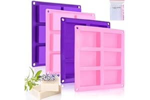 Bangp 4 Pack Silicone Soap Molds,Rectangle Soap Mold,6 Cavities Silicone Molds for Craft Soap Making,Chocolate, Cake Molds,with 100pcs 3.5x5 inches Bags