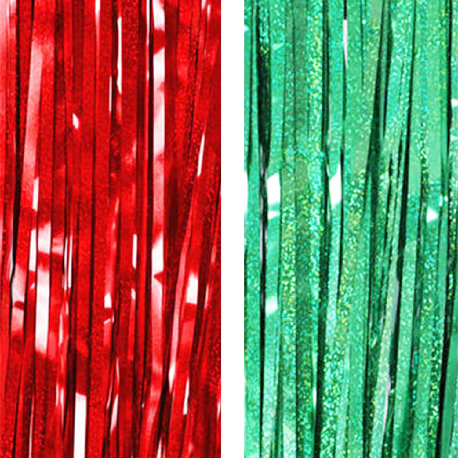 AILEXI 2 Pack 3ft*8ft Party Supplies Foil Fringe Shimmer Curtains, Door Window Decorations Streamers or Wall Backdrop Tinsels - Laser Red & Green