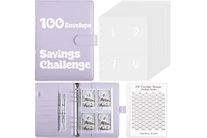 Zuozee 100 Envelopes Money Saving Challenge Binder, A5 Money Saving Budget Binder with Cash Envelopes, Savings Challenges Book for Planning and Saving $5050, Light Purple