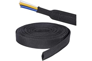 SUNNAREPOON No-Adhesive Lined Heat Shrinkable Braided Sleeving - Wear-Resistant 2 in 1 Ratio High Temp Automotive Woven Fabric Shrinkable Cable Wire Loom (3/4'' - 28ft)