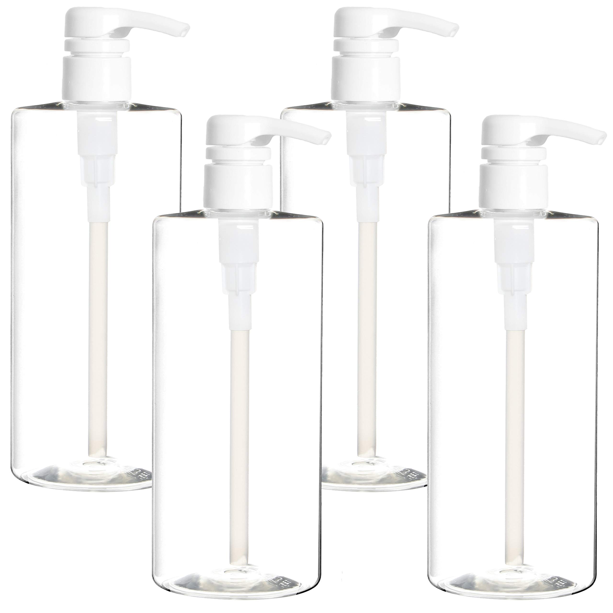 Youngever 4 Pack 700ML Plastic Pump Bottles for Shampoo, 24 Ounce Empty Shampoo Pump Bottles, Plastic Cylinder with Lockdown-Leak Proof-Pumps